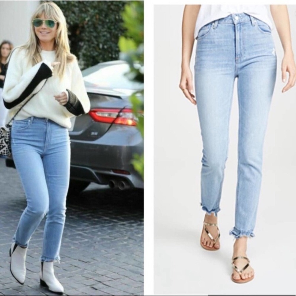 Paige Sarah Slim High Rise Mako Distressed Jeans Size 31 Light Wash - Picture 14 of 14